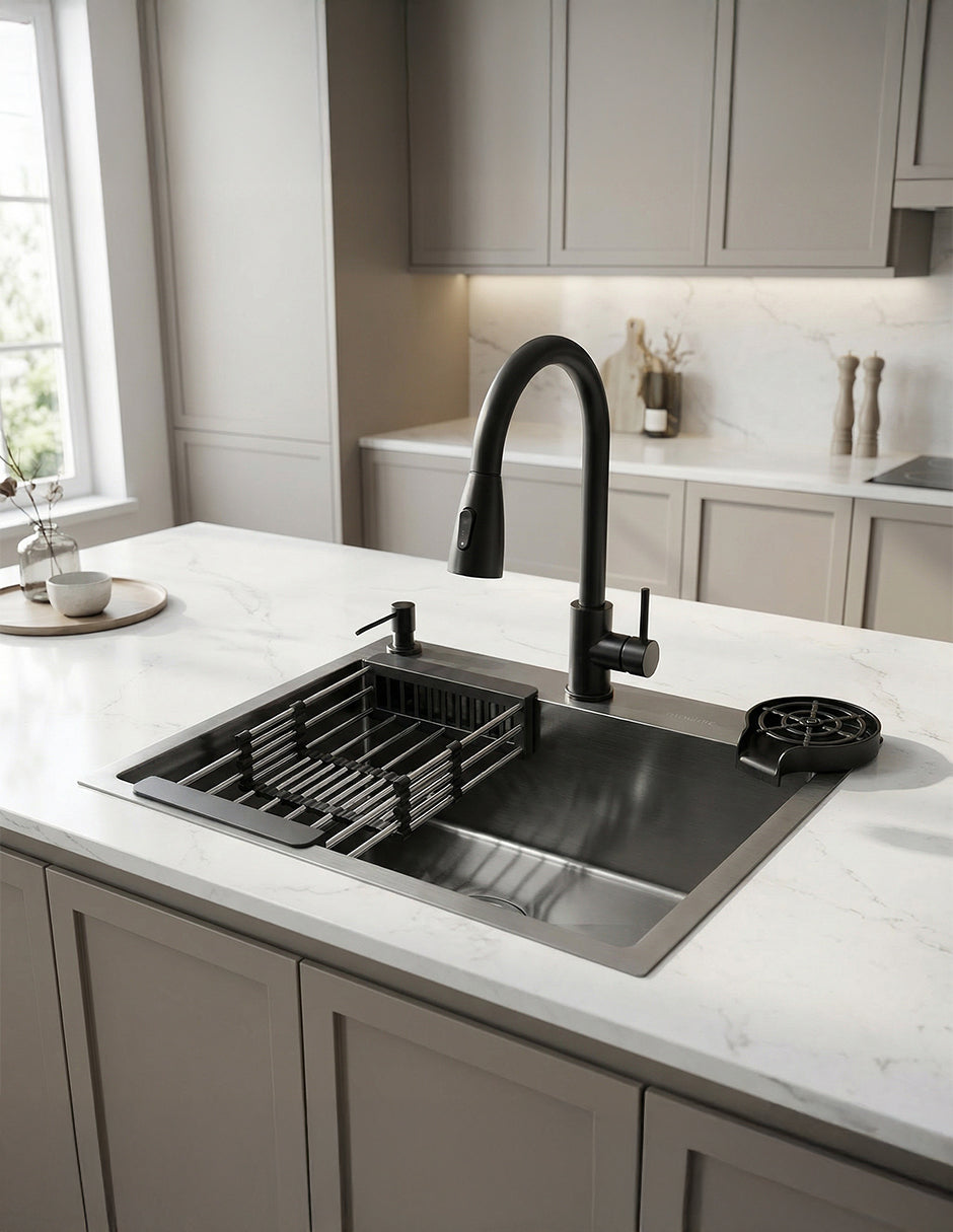 Tarja Kit para Cocina 60 x 46 cm Maxims de Acero Inoxidable Satinado con Accesorios