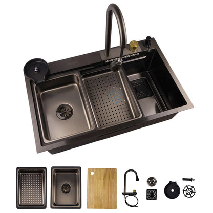 Tarja de Cocina Maxims Kit Fregadero de Cascada Acero Inoxidable con Accesorios Negra