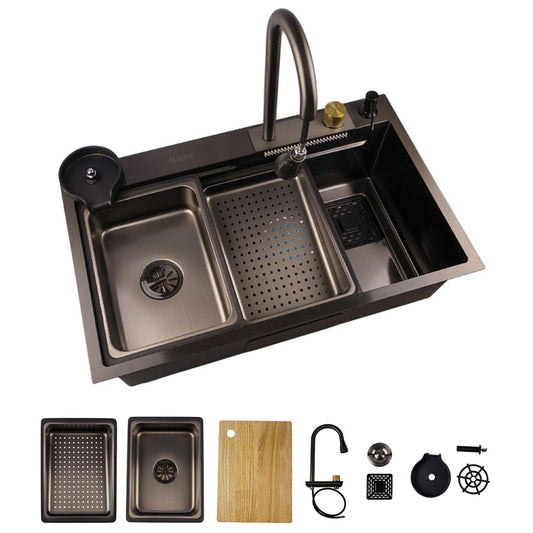 Tarja de Cocina Maxims Kit Fregadero de Cascada Acero Inoxidable con Accesorios Negra