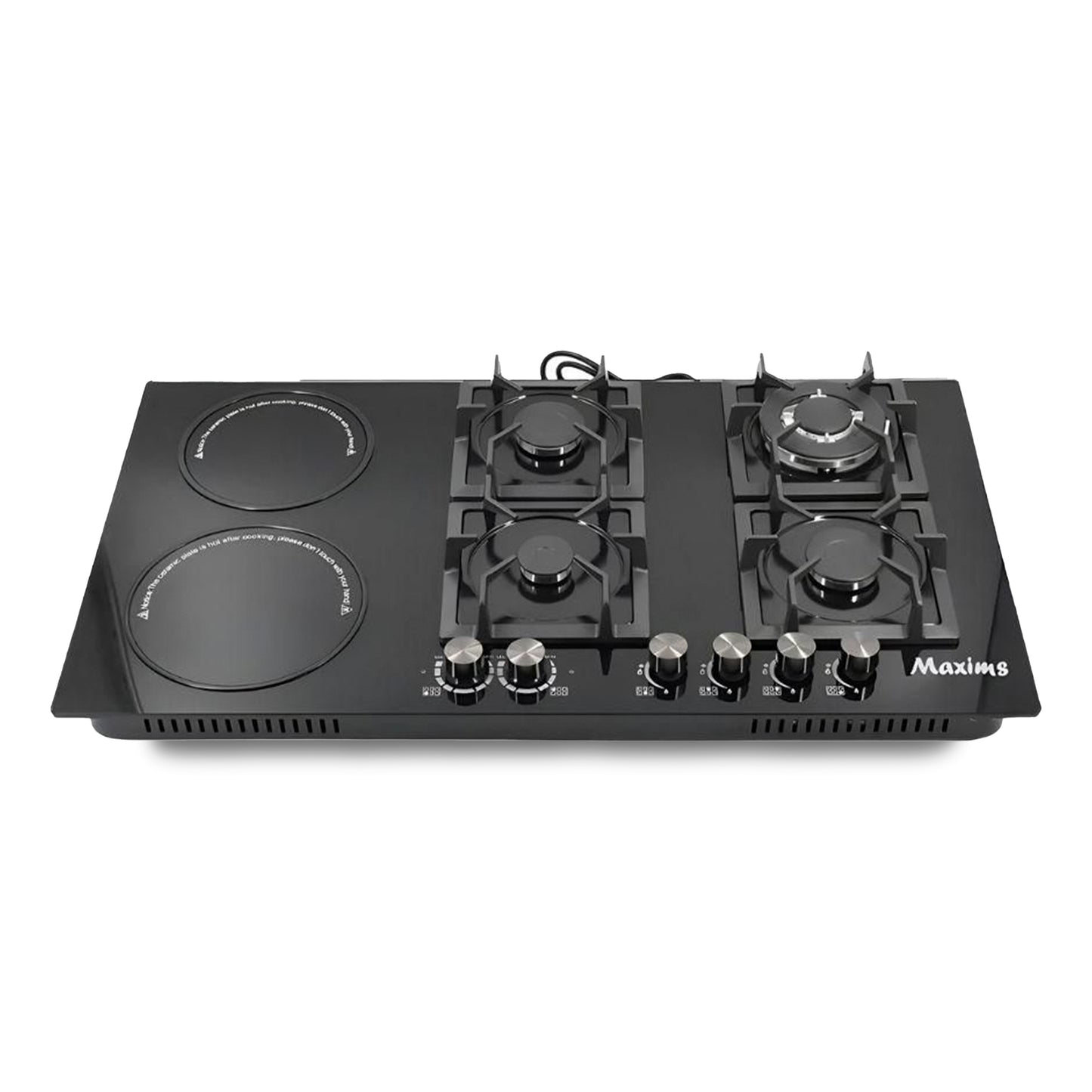 Parrilla Híbrida 90 x 51 cm Maxims de Cristal Templado Negro 6 Quemadores Gas y Eléctrica