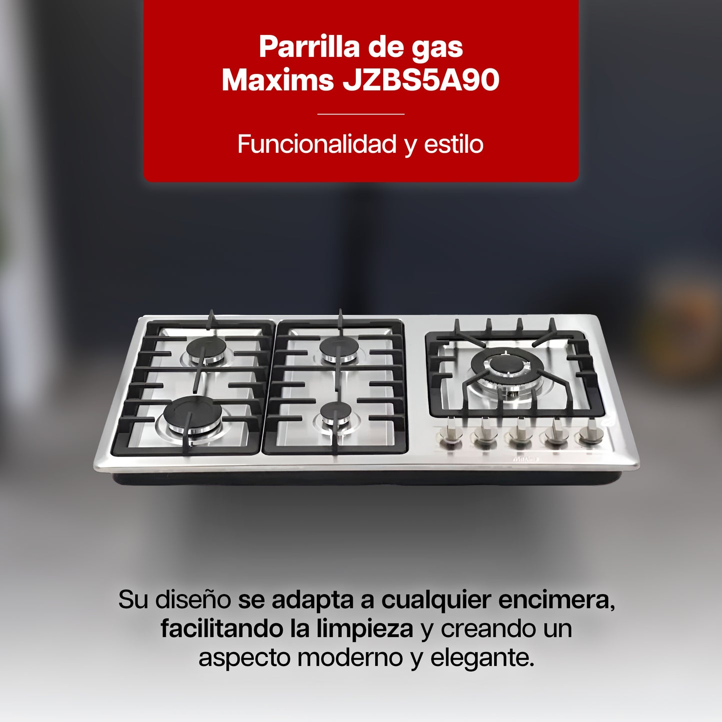 Parrilla a Gas 68 x 51 cm Maxims de 5 Quemadores Acero Inoxidable 120V