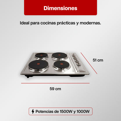 Parrilla Eléctrica 59 x 51 cm de 4 Quemadores Acero Inoxidable 110V