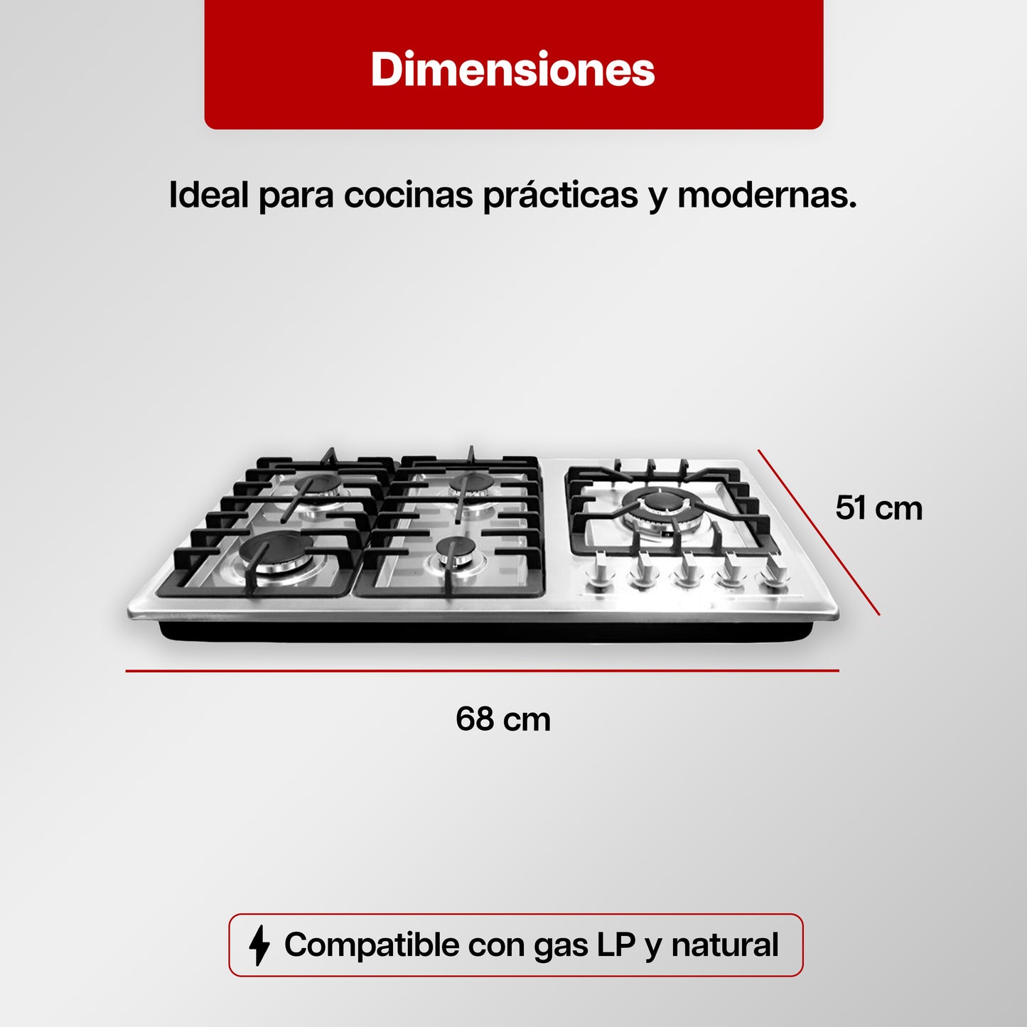 Parrilla a Gas 68 x 51 cm Maxims de 5 Quemadores Acero Inoxidable 120V