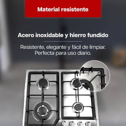 Parrilla de Gas 59 x 51 cm Maxims de Acero Inoxidable 4 Quemadores 110V de Hierro