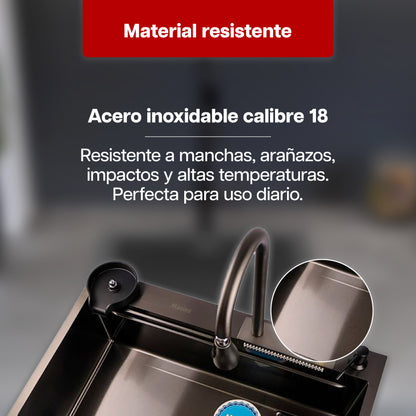 Tarja de Cocina Maxims Kit Fregadero de Cascada Acero Inoxidable con Accesorios Negra