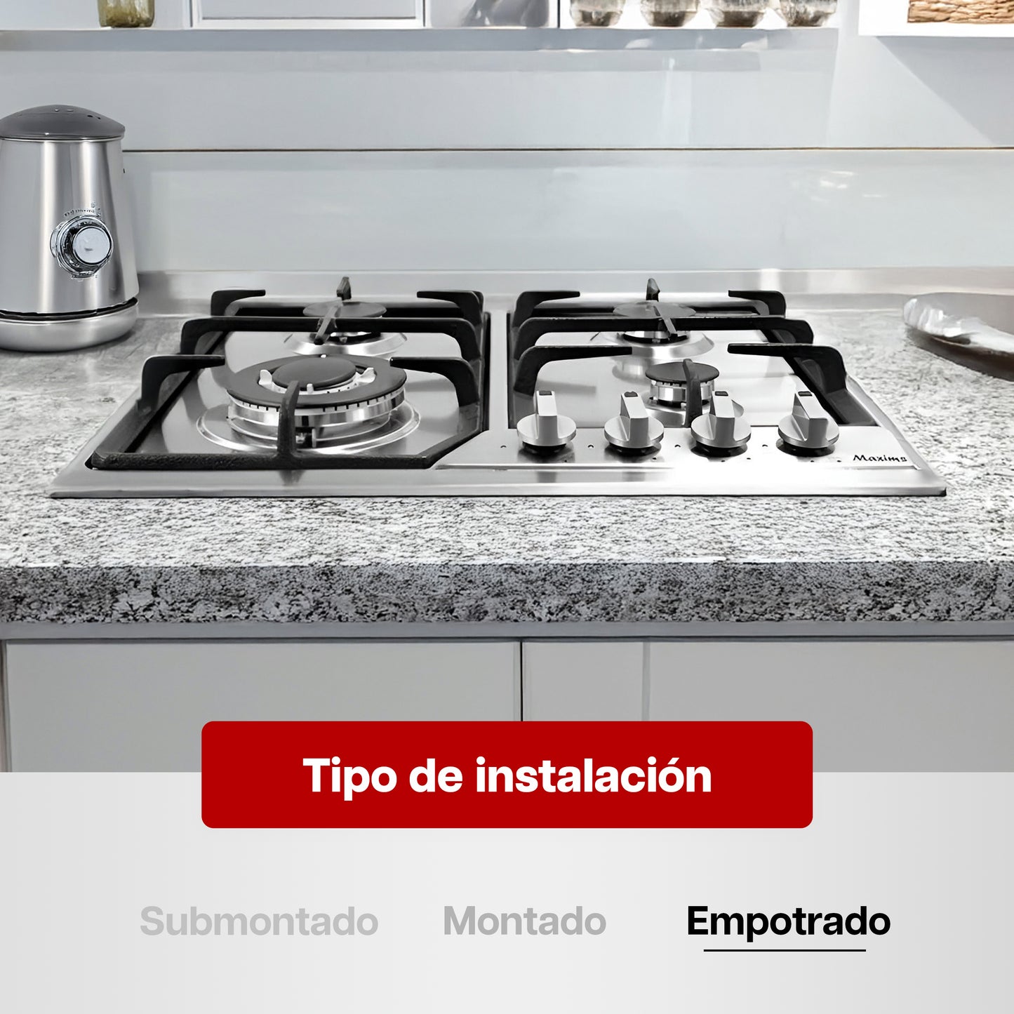 Parrilla de Gas 59 x 51 cm Maxims de Acero Inoxidable 4 Quemadores 110V de Hierro