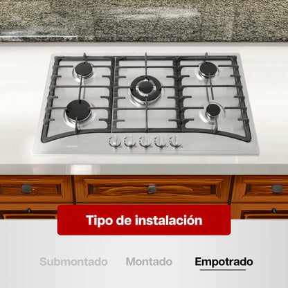 Parrilla Maxims 86 x 51 cm a Gas de Acero Inoxidable 5 Quemadores LP 120V