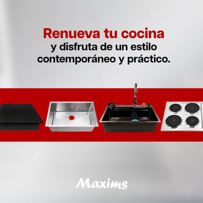 Tarja de Cocina Maxims Kit Fregadero de Cascada Acero Inoxidable con Accesorios Negra