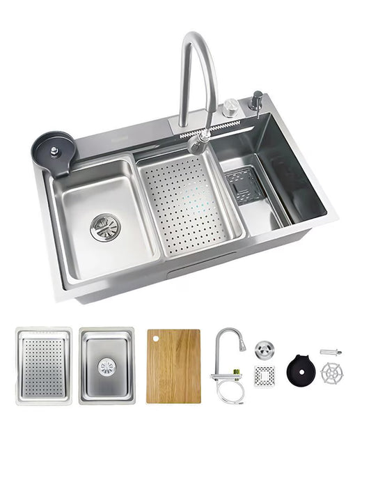 Tarja de Cocina Maxims Kit Fregadero de Cascada Acero Inoxidable con Accesorios Satinada