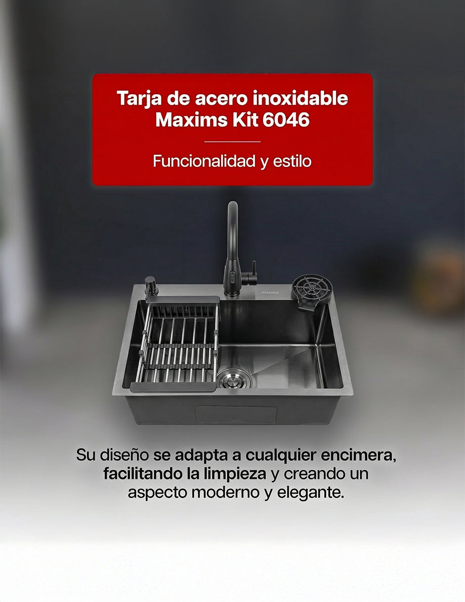 Tarja Kit para Cocina 60 x 46 cm Maxims de Acero Inoxidable Satinado con Accesorios