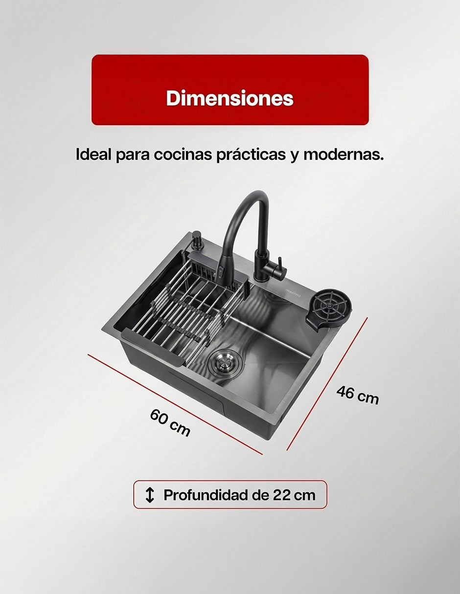Tarja Kit para Cocina 60 x 46 cm Maxims de Acero Inoxidable Satinado con Accesorios