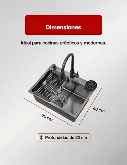 Tarja Kit para Cocina 60 x 46 cm Maxims de Acero Inoxidable Satinado con Accesorios