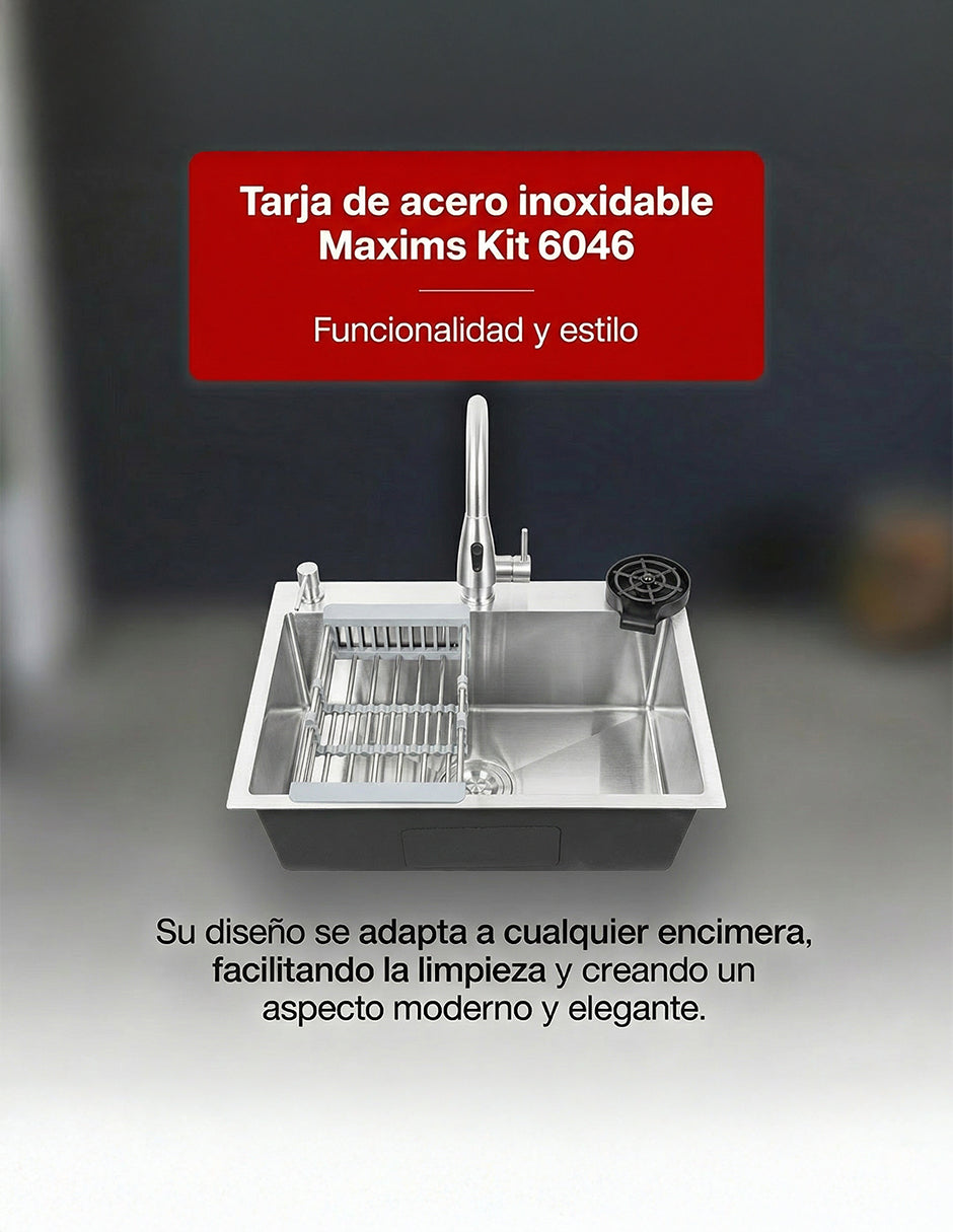 Tarja para Cocina 60 x 46 cm Maxims de Acero Inoxidable Satinado con Accesorios