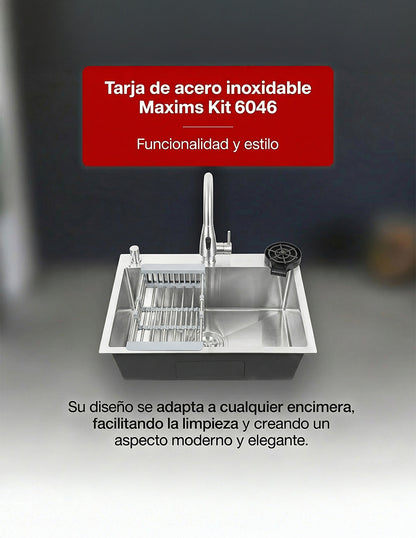 Tarja para Cocina 60 x 46 cm Maxims de Acero Inoxidable Satinado con Accesorios