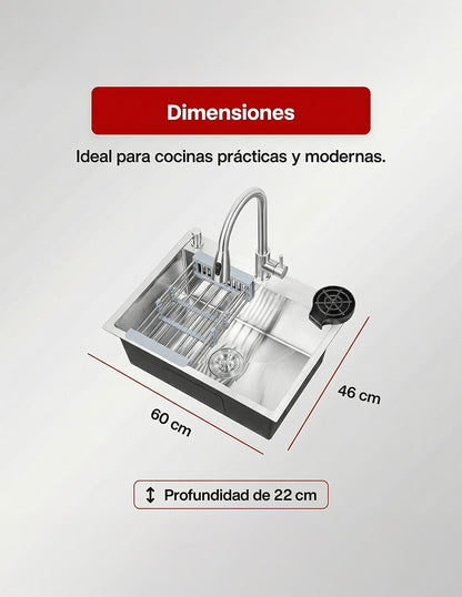 Tarja para Cocina 60 x 46 cm Maxims de Acero Inoxidable Satinado con Accesorios