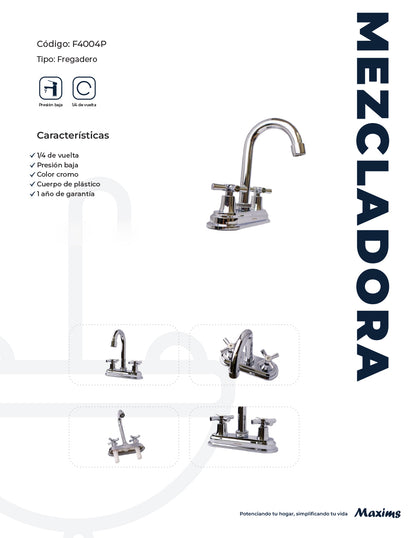 Mezcladora para Lavabo 20 cm Maxims Cromo Brillante con 2 Manerales