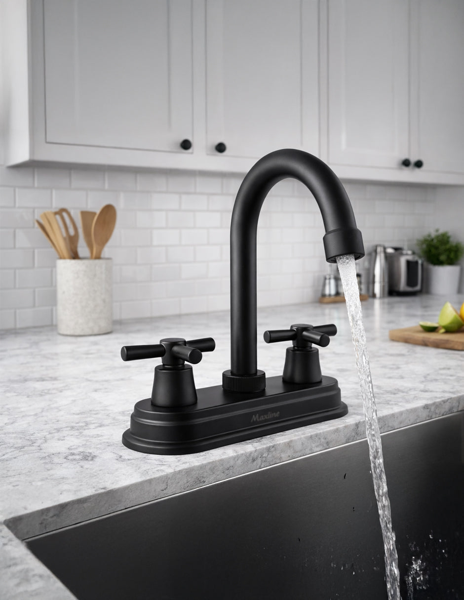 Mezcladora para Lavabo 20 cm Maxims Negro Mate con 2 Manerales