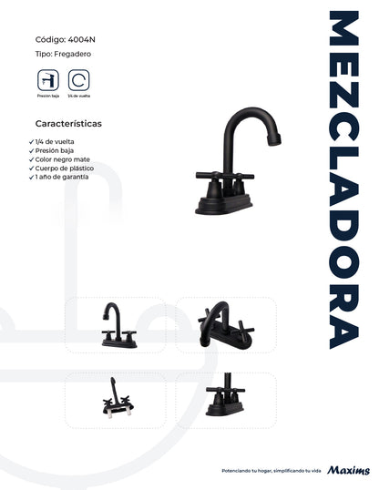 Mezcladora para Lavabo 20 cm Maxims Negro Mate con 2 Manerales