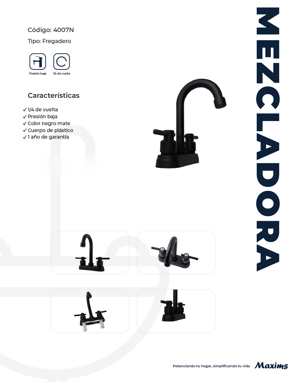 Mezcladora para Lavabo 19 x 13 cm Maxims Negro Mate con 2 Manerales