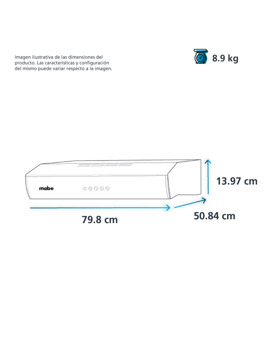 Campana Extractora 80 cm Mabe Negra con 3 Velocidades, Filtros Lavables e Iluminación Integrada