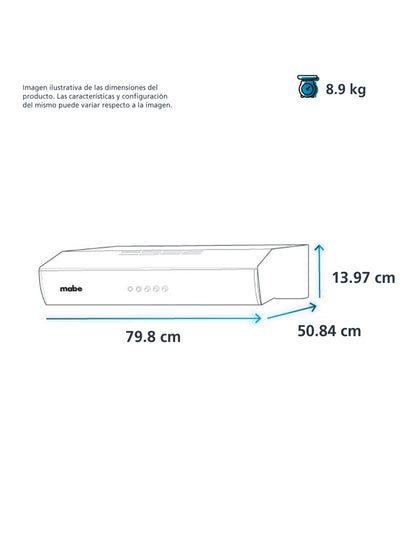 Campana Extractora 80 cm Mabe Negra con 3 Velocidades, Filtros Lavables e Iluminación Integrada