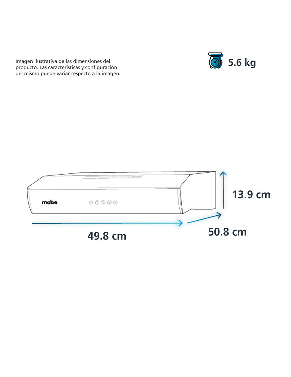 Campana Extractora 50 cm Mabe Plata Mercury con 3 Velocidades, Filtros Lavables e Iluminación