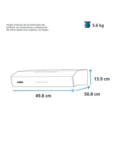 Campana Extractora 50 cm Mabe Plata Mercury con 3 Velocidades, Filtros Lavables e Iluminación