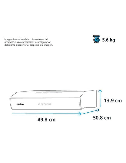 Campana Extractora 50 cm Mabe Negra con 3 Velocidades, Filtros Lavables e Iluminación