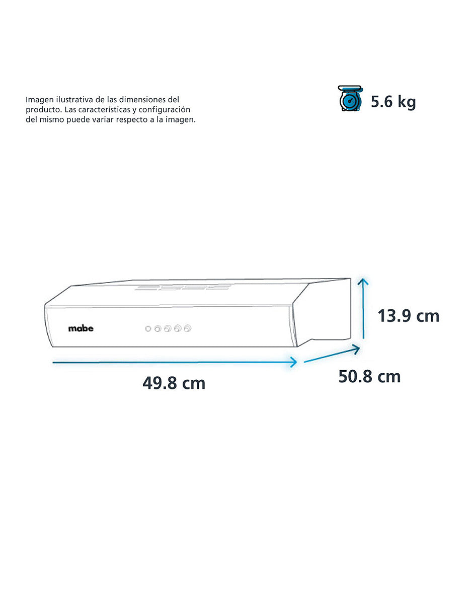 Campana Extractora 50 cm Mabe Acero Inoxidable con 3 Velocidades, Filtros Lavables e Iluminación