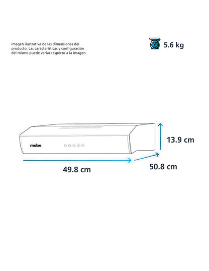 Campana Extractora 50 cm Mabe Acero Inoxidable con 3 Velocidades, Filtros Lavables e Iluminación