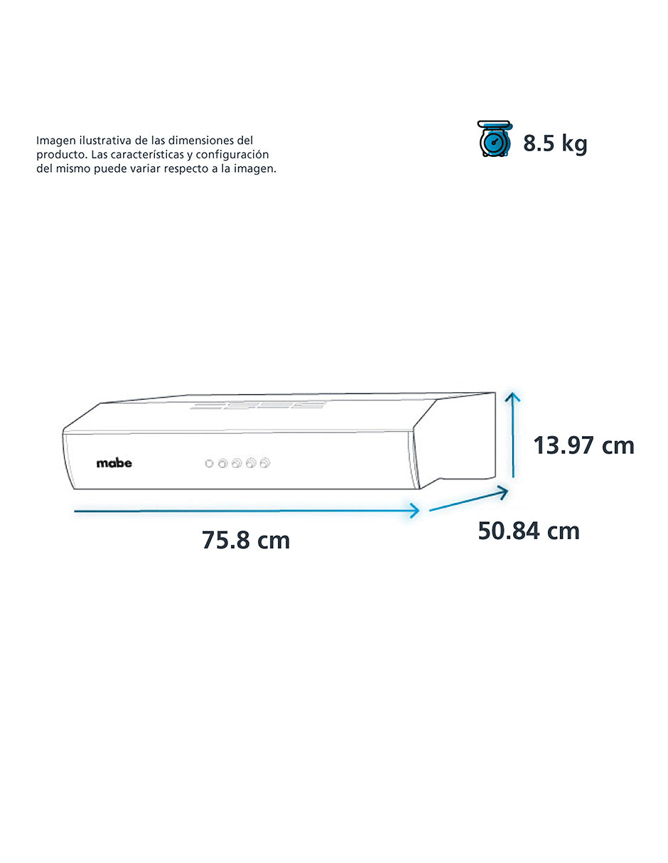 Campana de Cocina 76 cm Mabe Acero Inoxidable de Empotre con 3 Velocidades