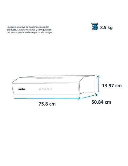 Campana de Cocina 76 cm Mabe Acero Inoxidable de Empotre con 3 Velocidades