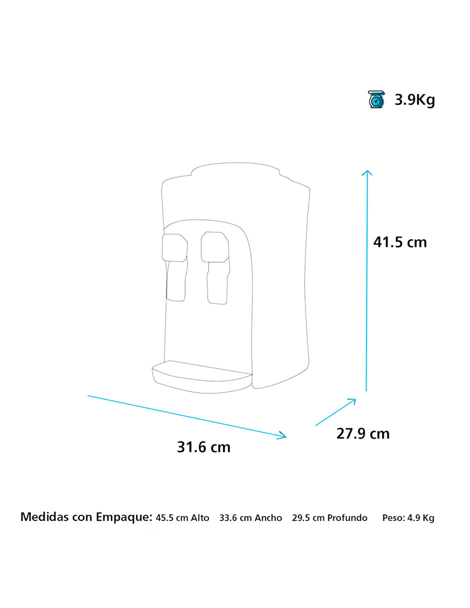 Dispensador de Agua de Mesa 2 Llaves Mabe Blanco para Garrafón con Sistema Frío y Caliente