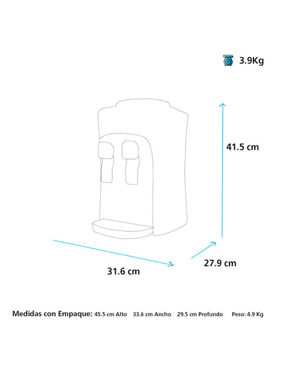 Dispensador de Agua de Mesa 2 Llaves Mabe Blanco para Garrafón con Sistema Frío y Caliente