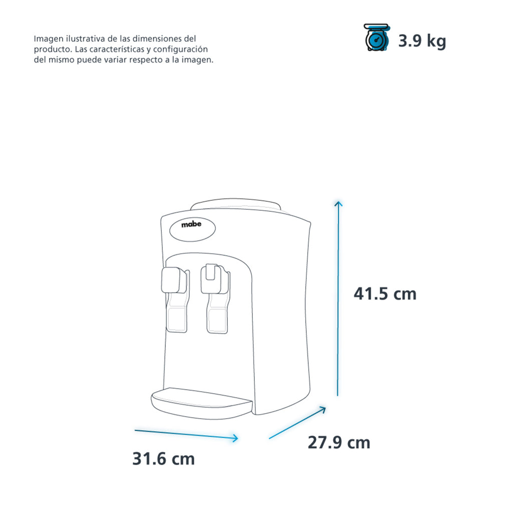 Dispensador de Agua Mabe Negro de Mesa con 2 Llaves Agua Fría y Caliente