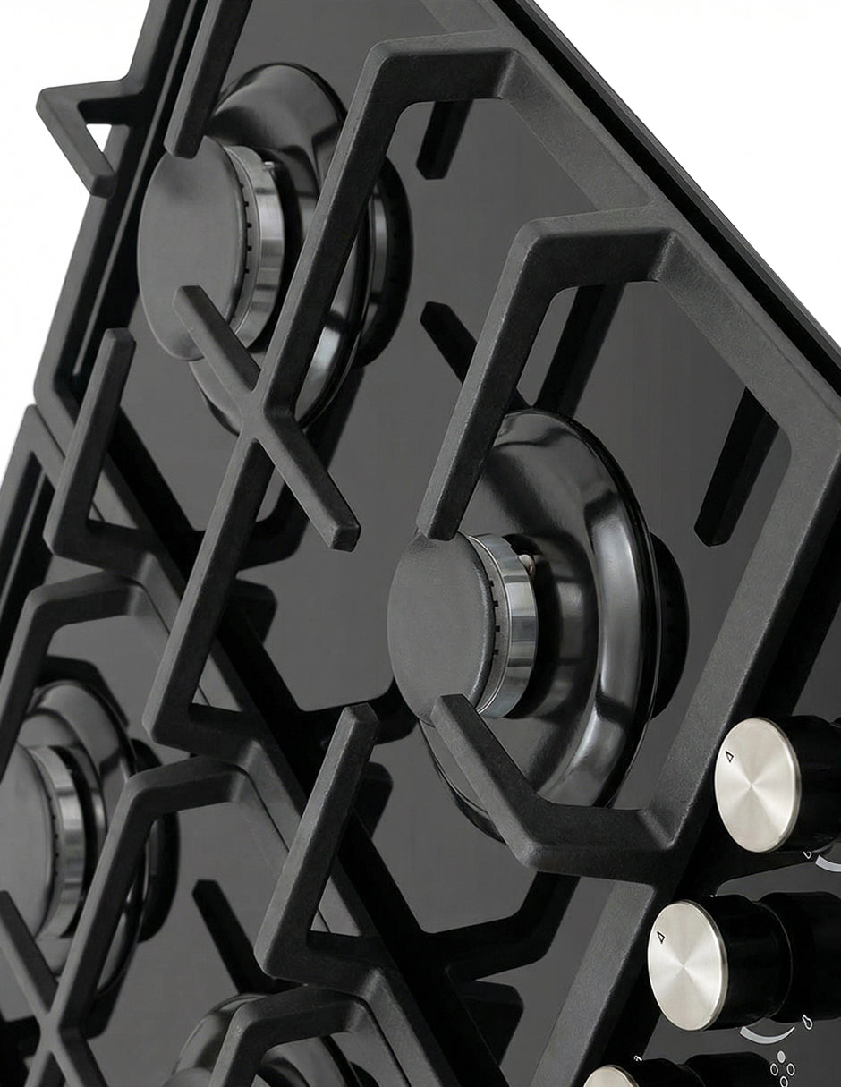 Parrilla a Gas 60 x 51 cm Maxims de Cristal Templado Negro 4 Quemadores