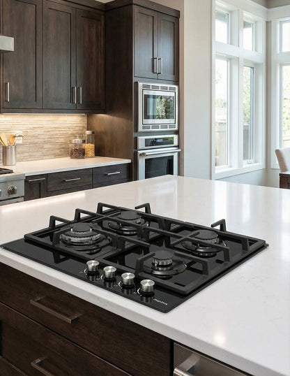 Parrilla a Gas 60 x 51 cm Maxims de Cristal Templado Negro 4 Quemadores