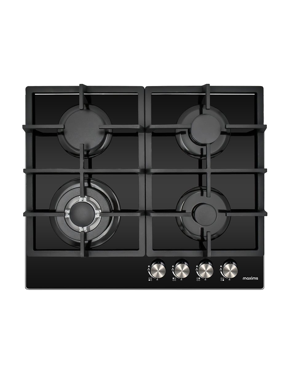 Parrilla a Gas 60 x 51 cm Maxims de Cristal Templado Negro 4 Quemadores