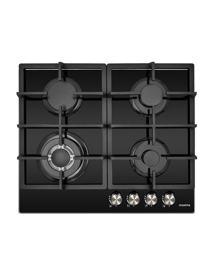Parrilla a Gas 60 x 51 cm Maxims de Cristal Templado Negro 4 Quemadores