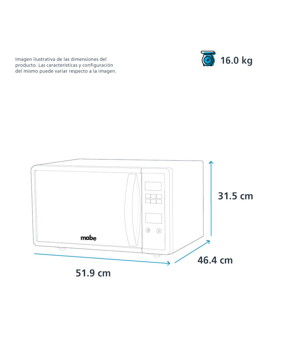 Microondas 40 L Mabe Espejo de Mesa con Panel Digital y 10 Niveles de Potencia