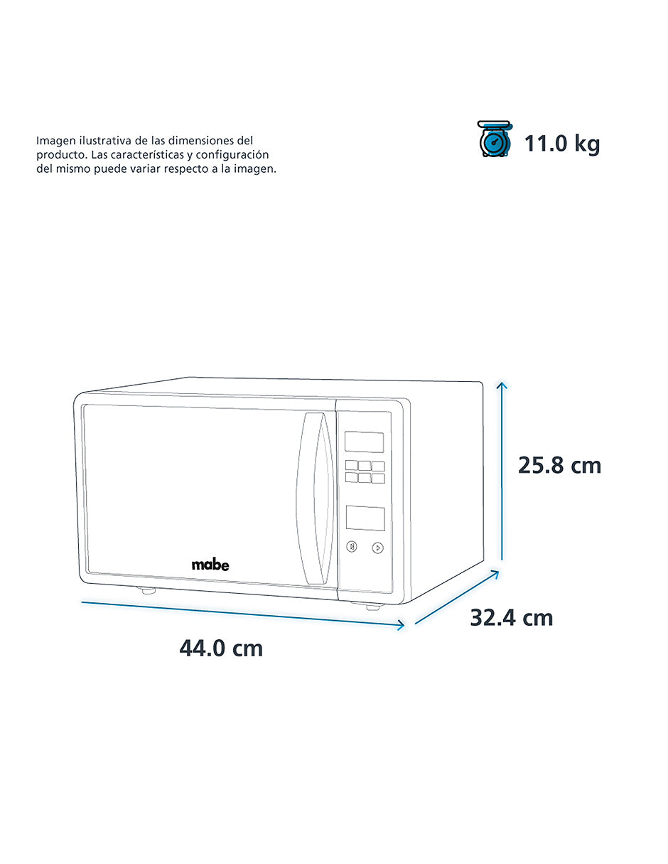 Microondas 20 L Mabe Función ECO Plata de Mesa con Display Digital y 10 Niveles de Potencia