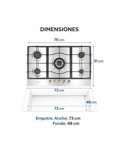 Parrilla a Gas 76 x 51 cm Maxims de Acero Inoxidable 5 Quemadores