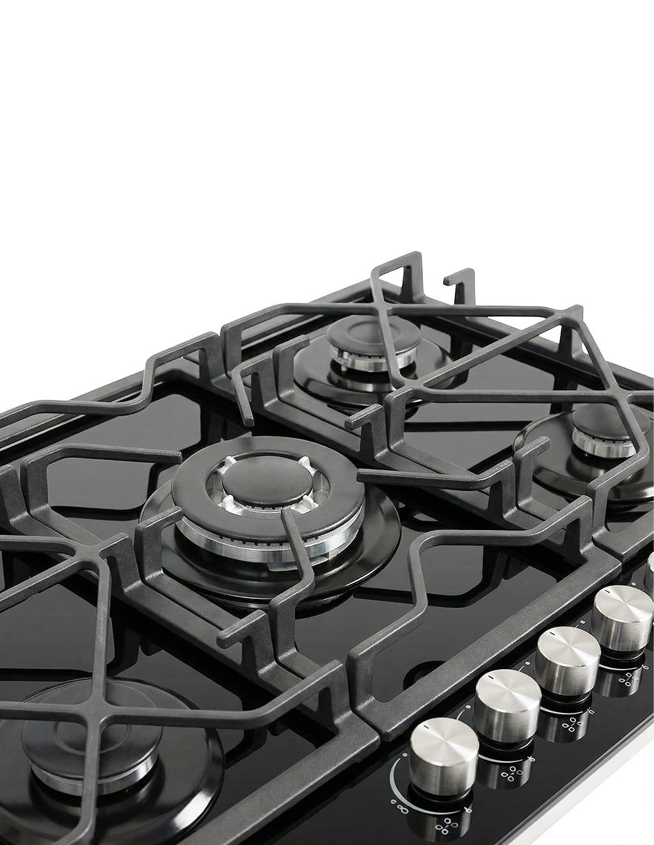 Parrilla a Gas 76 x 51 cm Maxims de Cristal Templado Negro 5 Quemadores