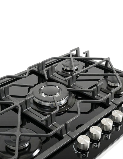 Parrilla a Gas 76 x 51 cm Maxims de Cristal Templado Negro 5 Quemadores