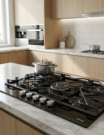 Parrilla a Gas 76 x 51 cm Maxims de Cristal Templado Negro 5 Quemadores