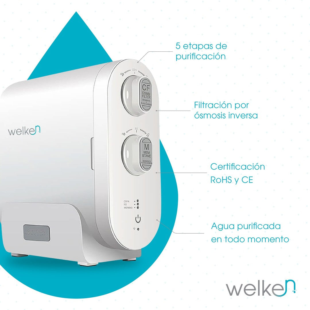 Purificador De Agua Welken 800G Sistema de Ósmosis Inversa para el uso comercial (20 a 160 litros al día)