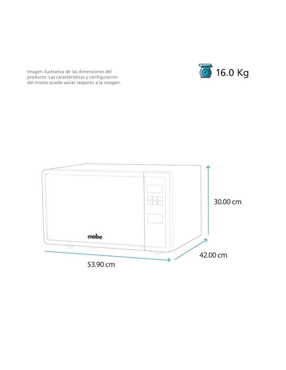 Microondas 30 L Mabe Silver con Acabado Espejo, Display Digital y 10 Niveles de Potencia