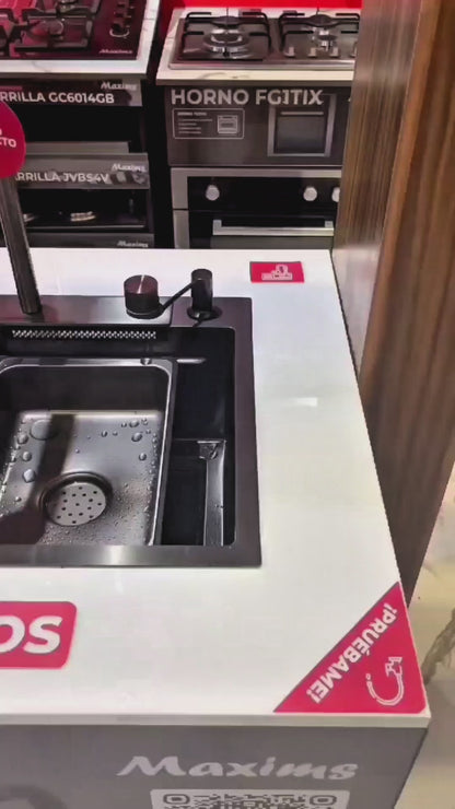 Tarja de Cocina Maxims Kit Fregadero de Cascada Acero Inoxidable con Accesorios Negra